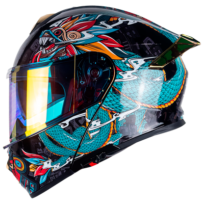 CASCO ABATIBLE THUNDER QUETZALCÓATL VERDE KOV